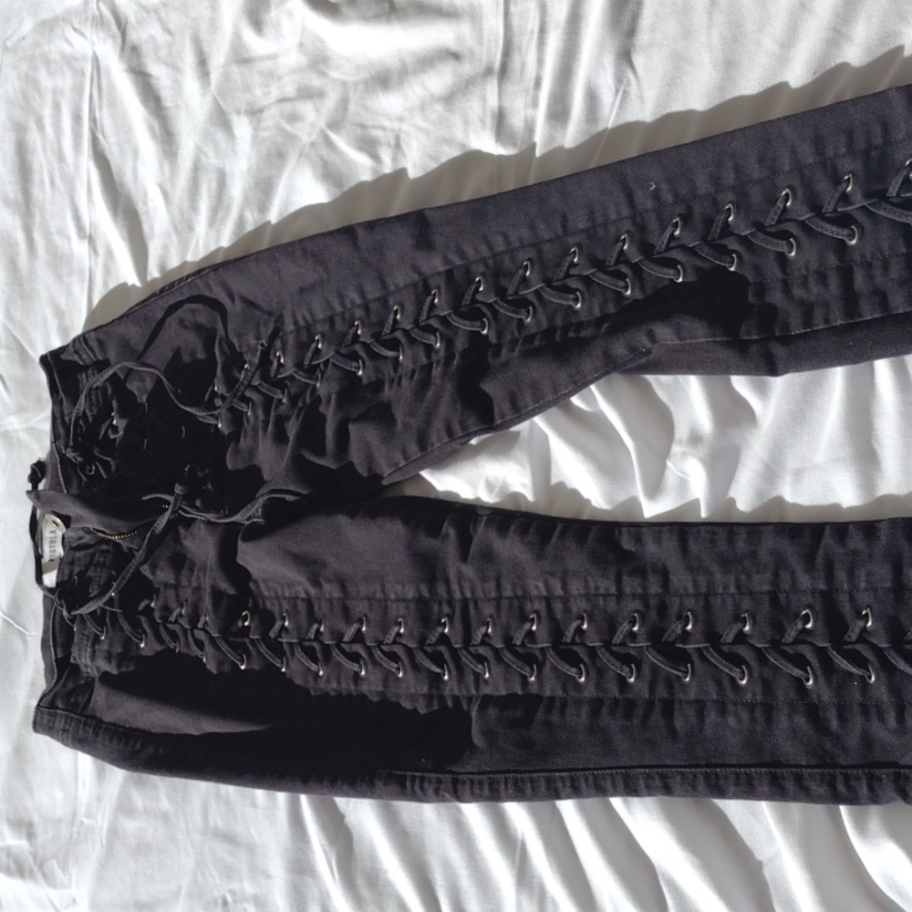 PISTOLA WASHED BLACK LACE-UP HIGH RISE SKINNY JEAN Size 25